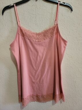 C Pink Lace-Trim Camisole Tank